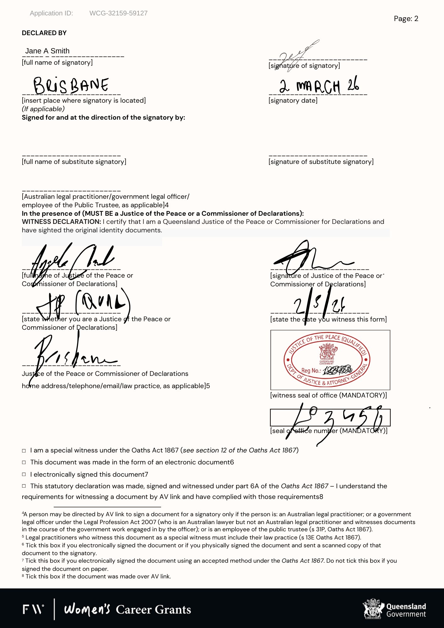 Example of a Non Legible Declaration Form